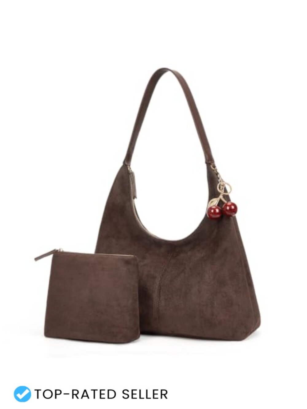 Faux Suede Hobo Bag Large Slouchy Shoulder Bag & Pouch Set